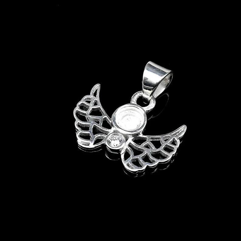 925 Sterling Silver Round Shape Pendant Setting DIY With CZ Gemstone.