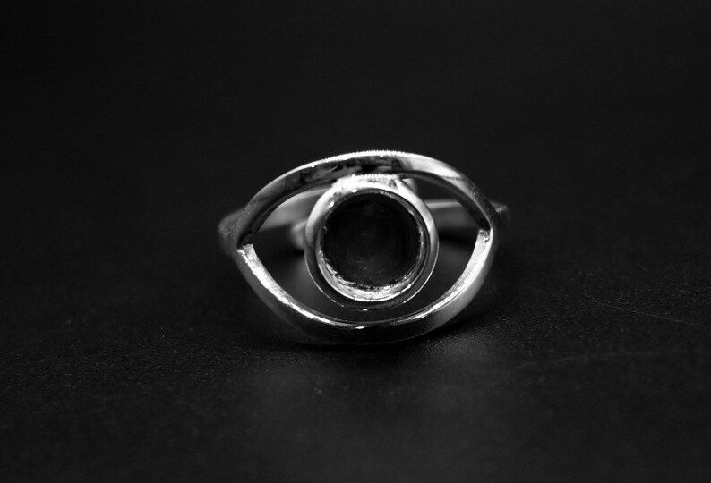 Thumbnail: 925 Sterling Silver Evil Eye Ring Bezel Diy For 8MM Round Shape Gemstone,