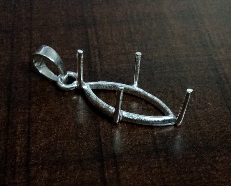 Thumbnail: 925 Sterling Silver Prong Bezel Cup For Marquise Shape Pendant Making Casting