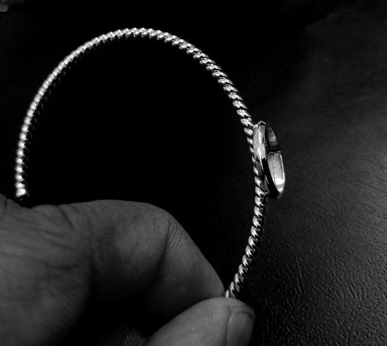 Thumbnail: 925 Sterling Silver Thick Bezel Blank Bangle Diy For Oval Shape Gemstone.