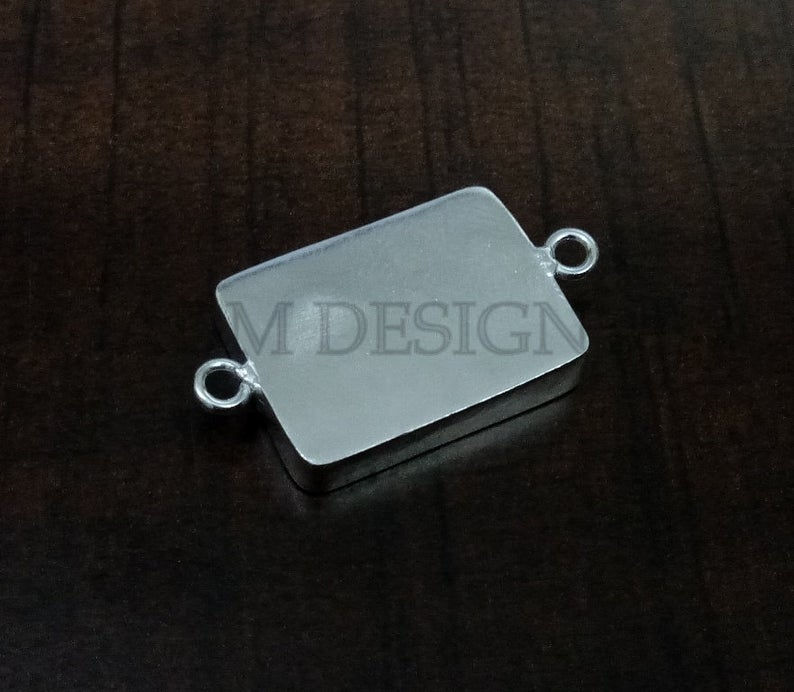 Thumbnail: 925 Sterling Silver Rectangle Bezel Connector Setting for 6X4 mm,To 21X14 mm,
