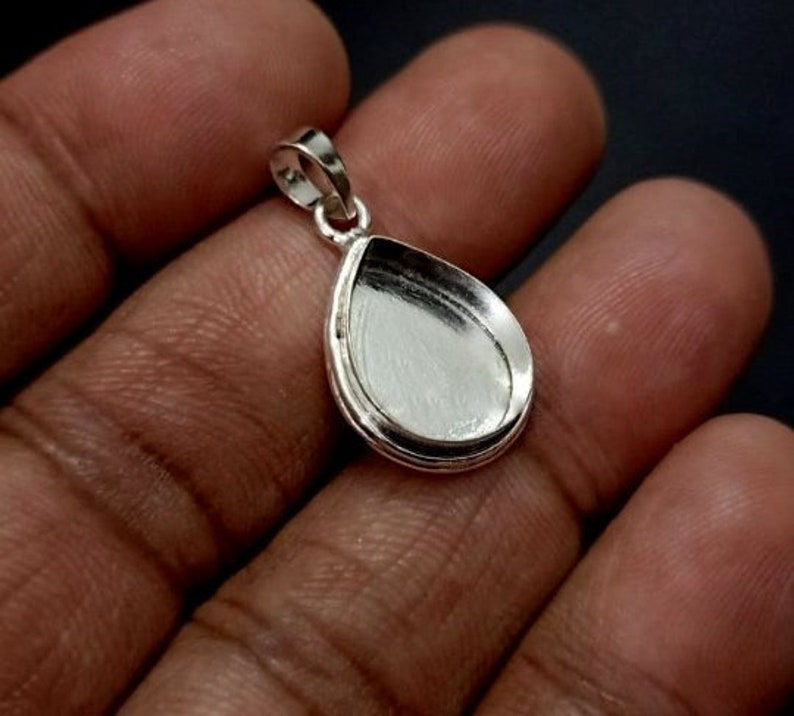 925 Sterling Silver Pendant Setting For Pear Shape Gemstone, Blank Pendant Base.