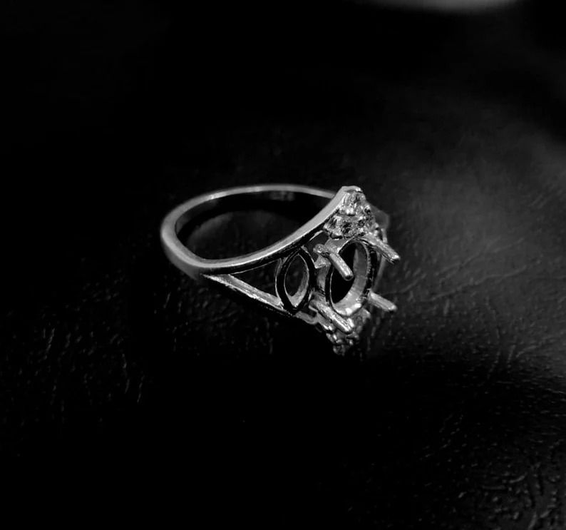 Thumbnail: 925 Sterling Silver Oval Shape Ring Bezel Diy For Cabochon & Faceted Gemstones.