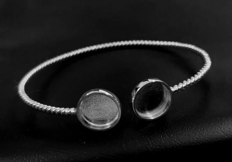 Thumbnail: 925 Sterling Silver Round Shape Rope Wire Handcrafted Bangle Bezel Cuff Setting.