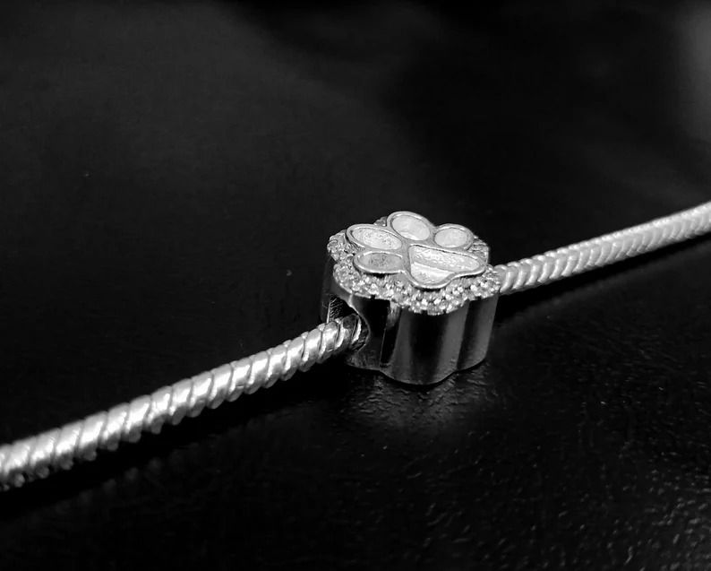 Thumbnail: 925 Sterling Silver Sliding Beads PAW Shape With CZ Gemstones,