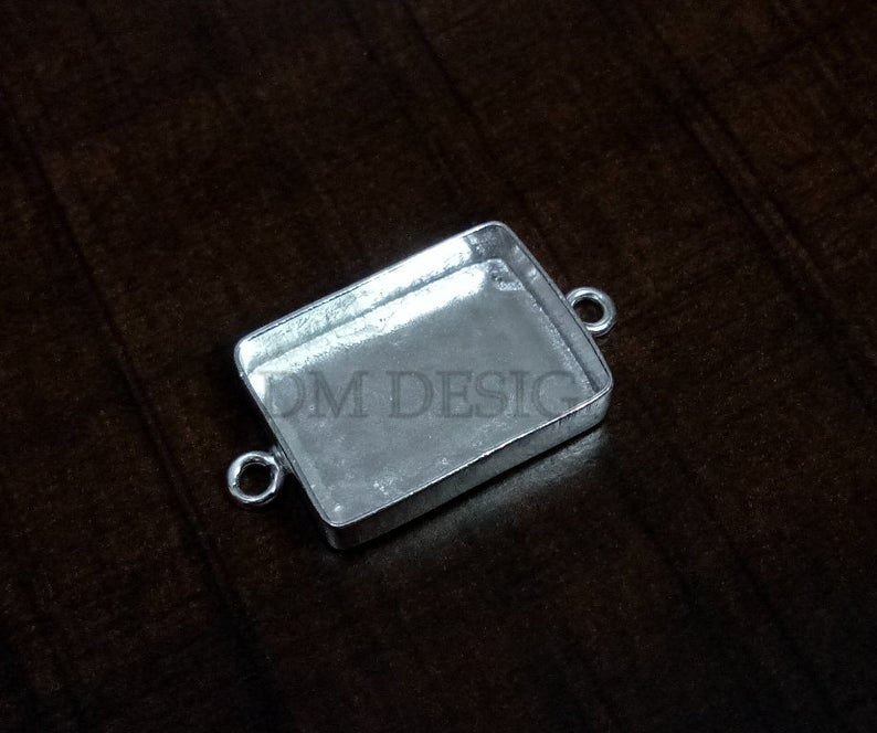 Thumbnail: 925 Sterling Silver Rectangle Bezel Connector Setting for 6X4 mm,To 21X14 mm,