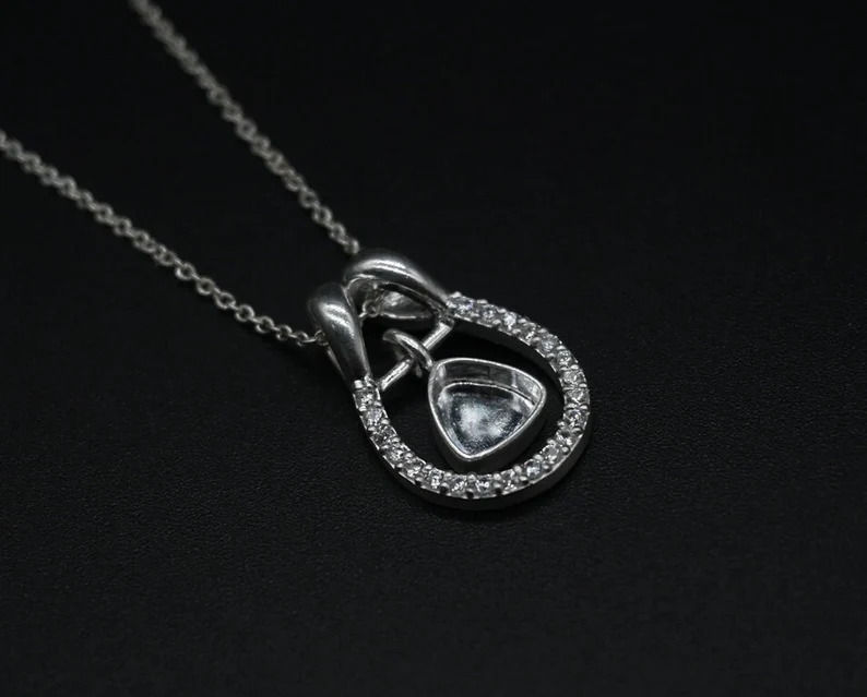 Thumbnail: Trillian Bezel Horse Shoe Good Luck Pendant With CZ In 925 Sterling Silver
