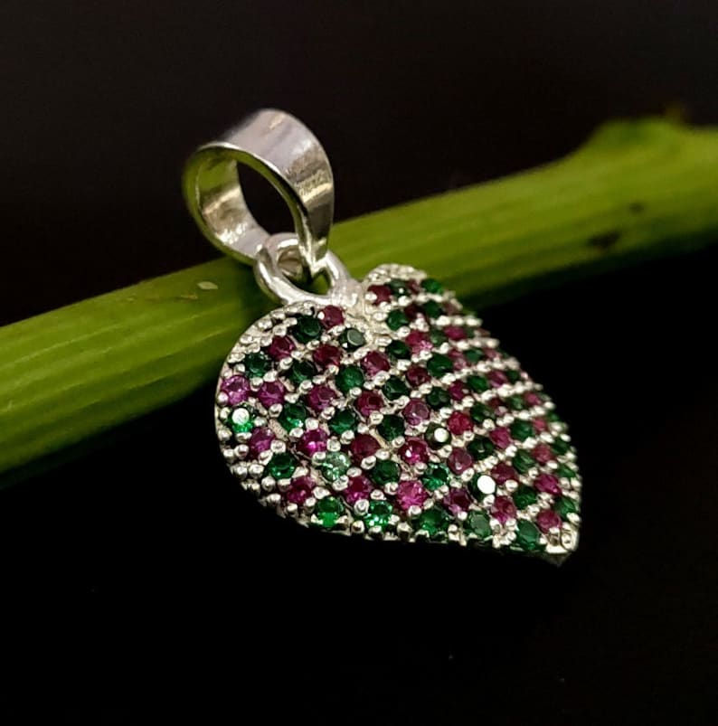Thumbnail: 925 Sterling Silver Heart Pendant With Watermelon Tourmaline CZ Crystal Gemstone