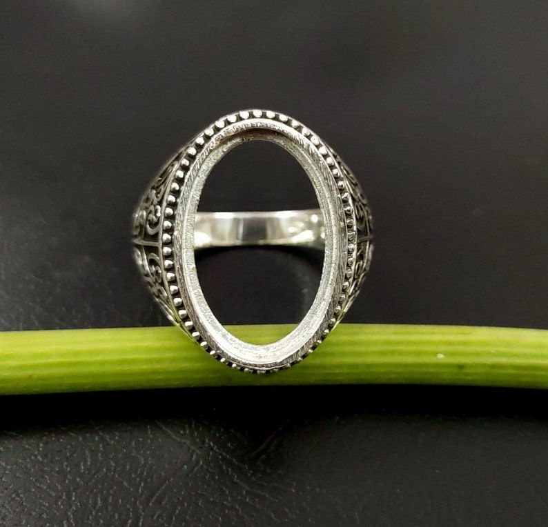 Thumbnail: 925 Sterling Silver Oval Shape Men's Ring Blank Bezel Setting, Blank Ring Base.