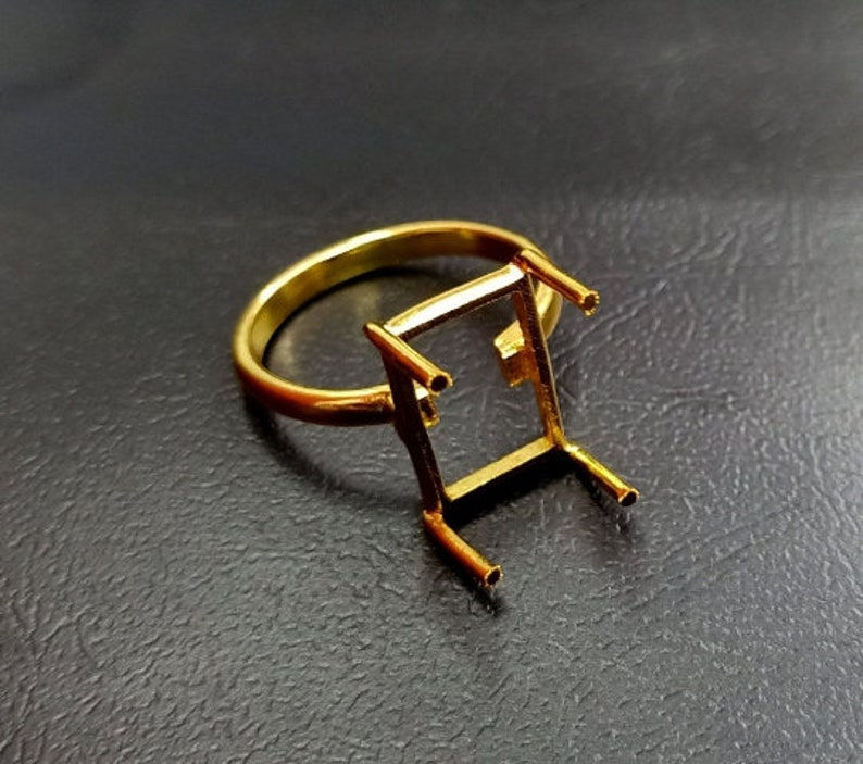 Yellow Gold Plated Over 925 Sterling Silver Rectangle Shape Prong Bezel Ring.