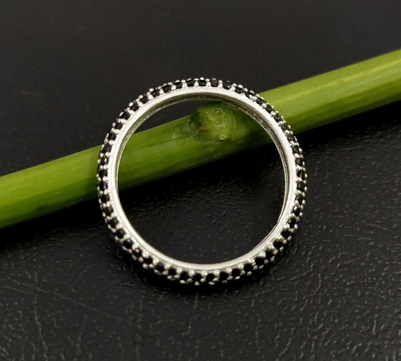 Thumbnail: 925 Sterling Silver Handmade Ring Band With Black CZ Gemstone. Multi Color Ring.