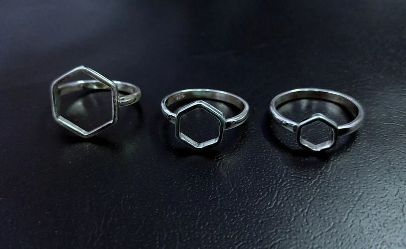 925 Sterling Silver Hollow Bezel Ring For Hexagon Shape Gemstone,Bezel For Resin