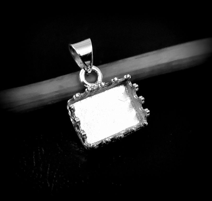 Thumbnail: 925 Sterling Silver Rectangle Shape Crown Setting Bezel Pendant Blank Setting.