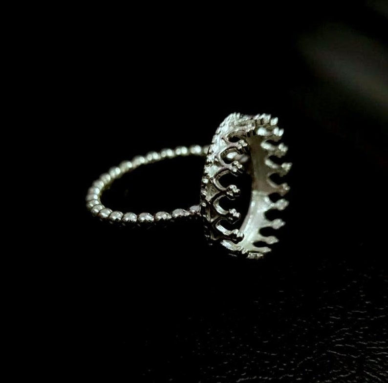 Thumbnail: 925 Sterling Silver Crown Bezel Ring For Round Shape Gemstone, Silver Crown Ring