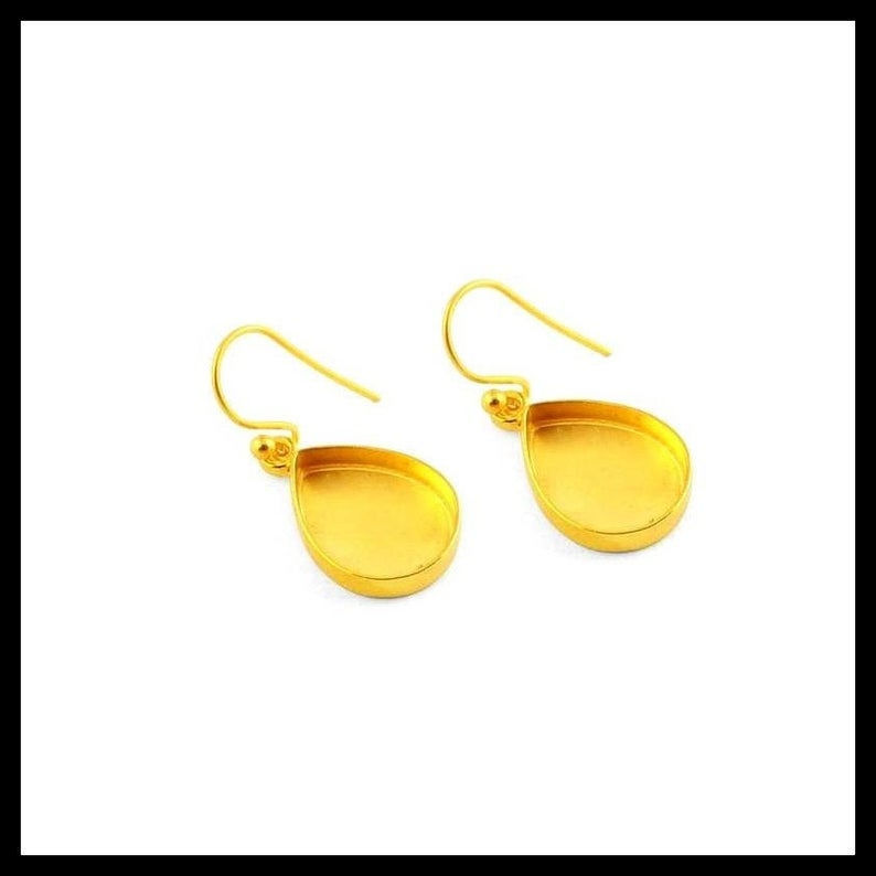 925 Sterling Silver Bezel Cup For Pear Earring Gold Plated Making Designer Metal