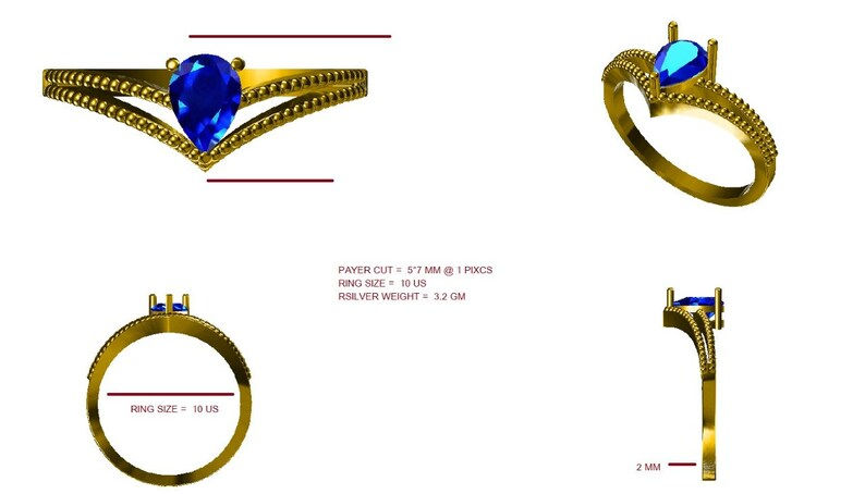 Thumbnail: 925 Sterling Silver Pear Shape Split Band Ring DIY For Cabochon & Gemstones.