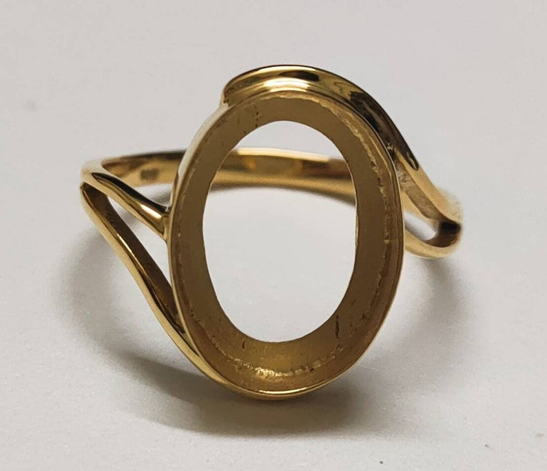 Yellow Gold Plated Over 925 Sterling Silver Oval Shape Blank Bezel Ring Setting.