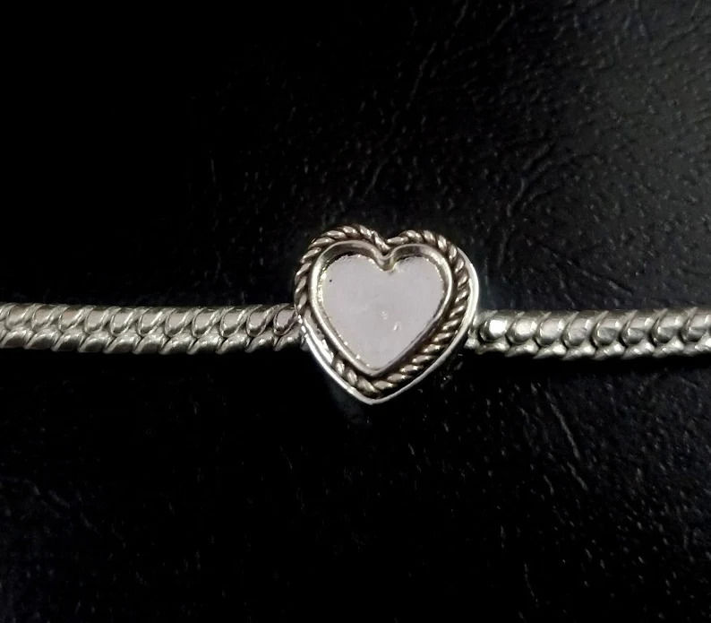 Thumbnail: 925 Sterling Silver Sliding Beads Heart Shape With Rope Wire Surrounded.
