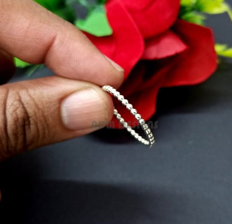 Thumbnail: Sterling silver Bead Band Ring, Simple Band Stackable Ring, midi,Bead Size 2mm