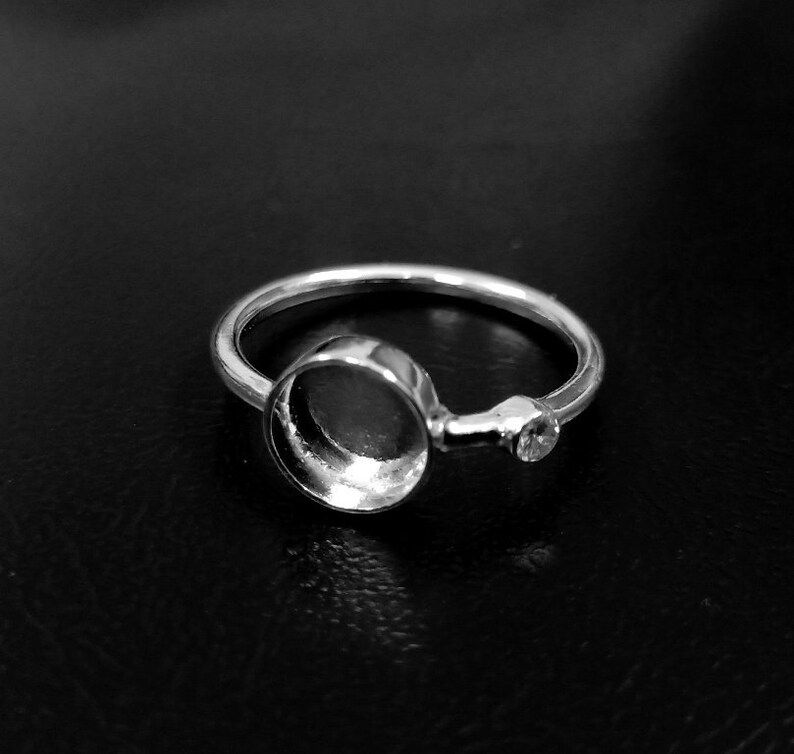 925 Sterling Silver Ring For Round Shape Gemstone, Ring Bezel With CZ For Resin.