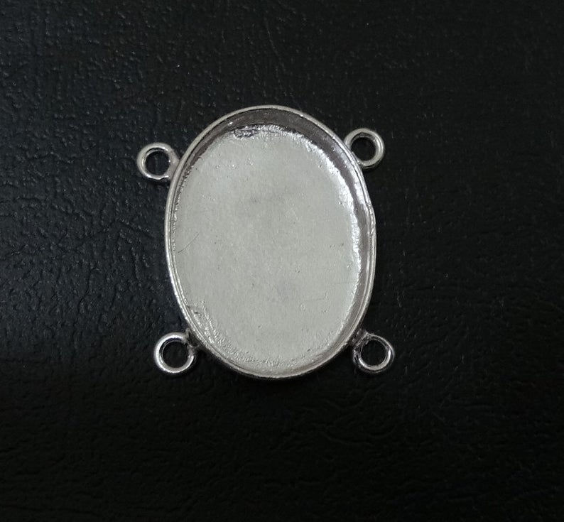 925 Sterling Silver Oval Bezel Connector Setting for 6X4 mm,To 20X15 mm,