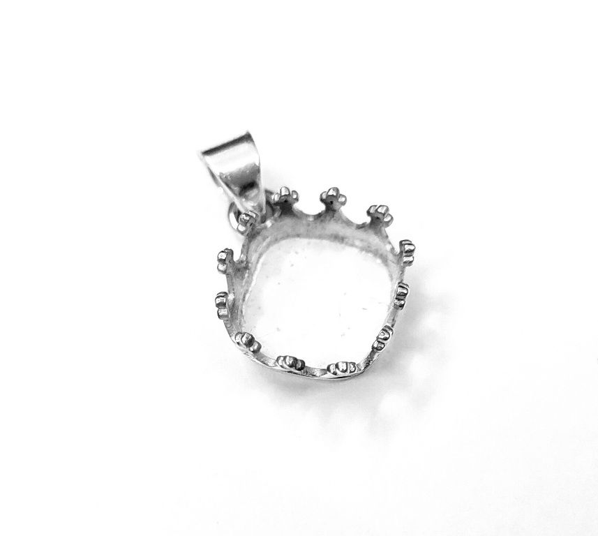 Thumbnail: 925 Sterling Silver Crown Setting Pendant Bezel For Square Cushion Shape.