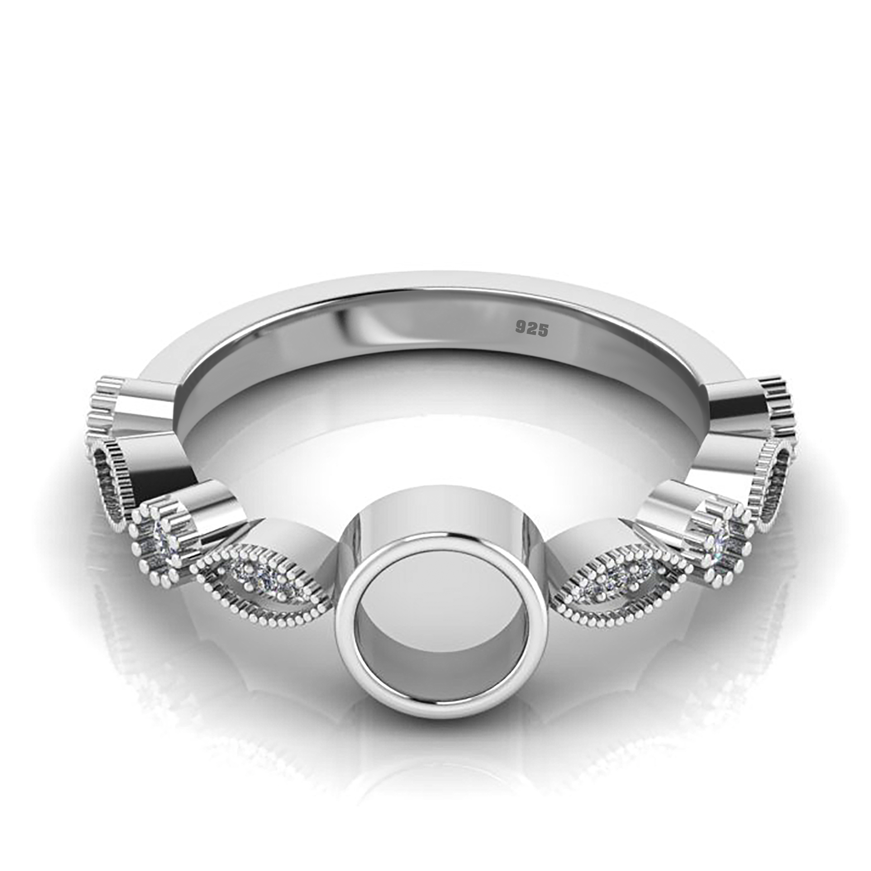 925 Sterling Silver Round Shape 6 MM Bezel Engagement Ring With CZ Gemstone.