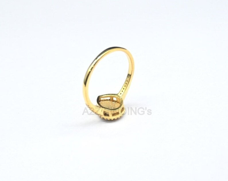 Thumbnail: Yellow Gold Plated Over 925 Sterling Silver 8x6MM Pear Bezel Ring With CZ.