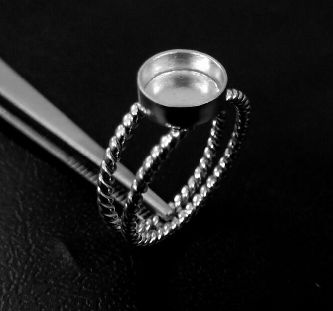925 Sterling Silver Round Shape Ring Bezel Blank Setting DIY With Rope Wire Band