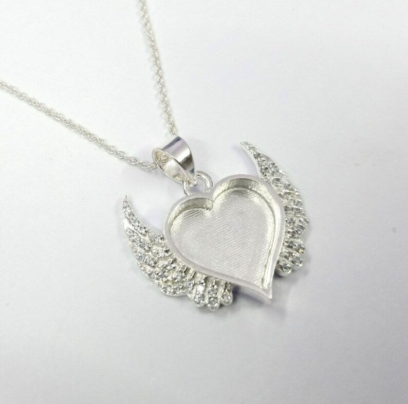 Thumbnail: 925 Sterling Silver Marked Heart Shape Pendant With CZ Gemstones, Best For Resin