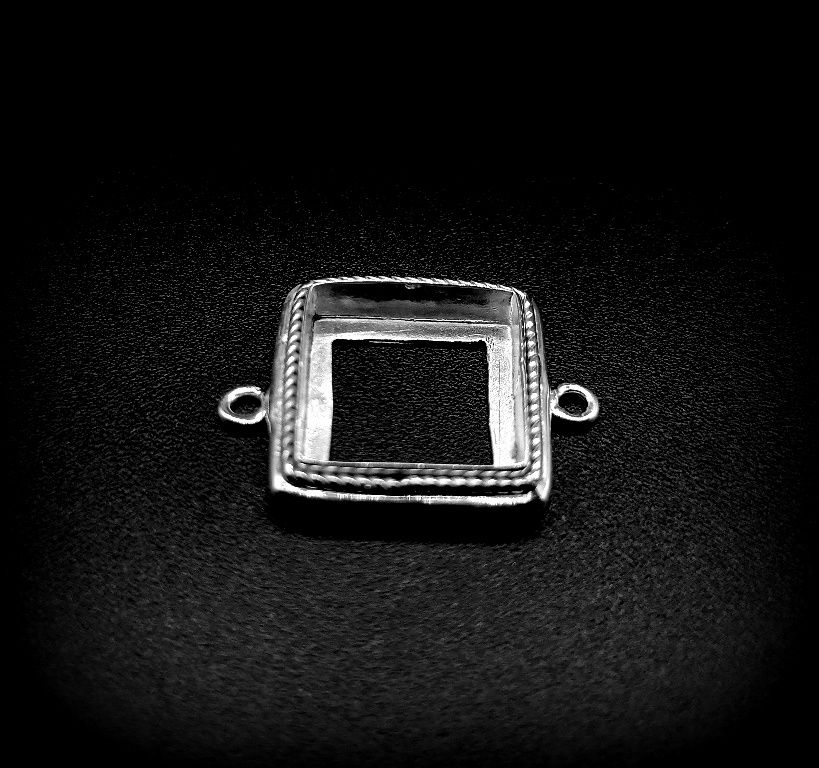 Thumbnail: 925 Sterling Silver Connector Bezel Setting For Square Shape Gemstone,
