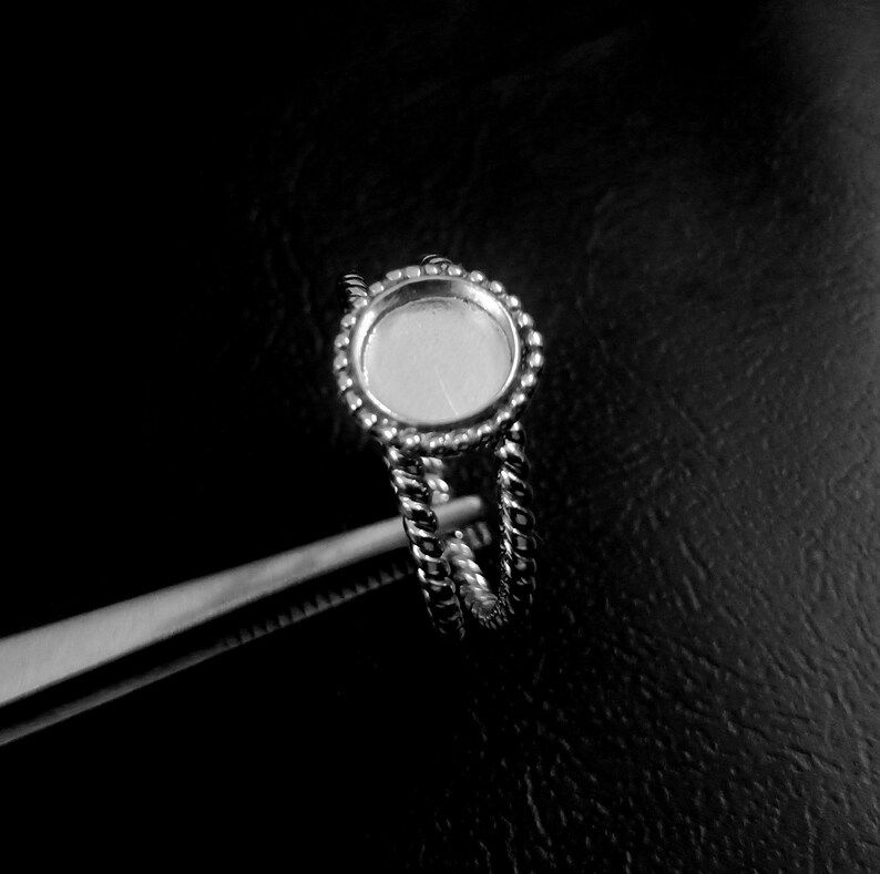 Thumbnail: 925 Sterling Silver Round Shape Ring Blank Setting DIY With Rope Wire Band,