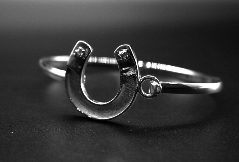 Horse Shoe, Horse Hoof, Snaffle Bit Horse Bangle In 925 Sterling Silver,