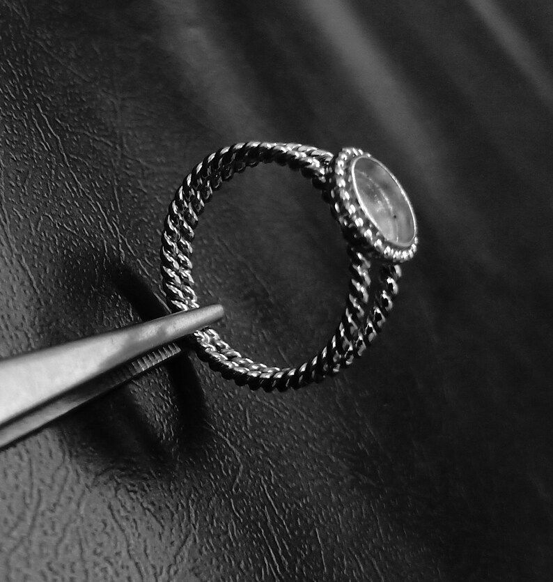 Thumbnail: 925 Sterling Silver Round Shape Ring Blank Setting DIY With Rope Wire Band,