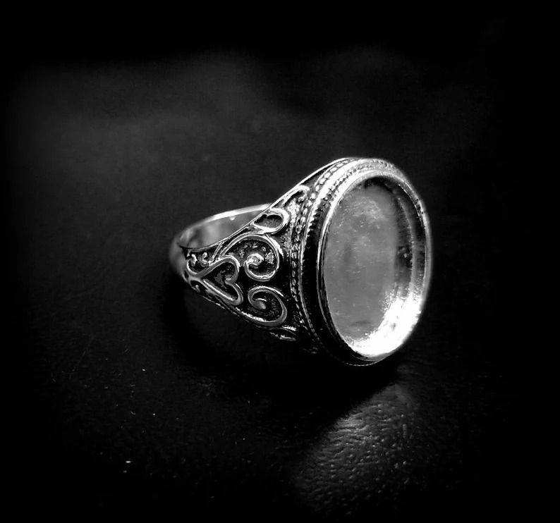 Thumbnail: 925 Sterling Silver Oval Shape Men's Ring Blank Bezel Setting,