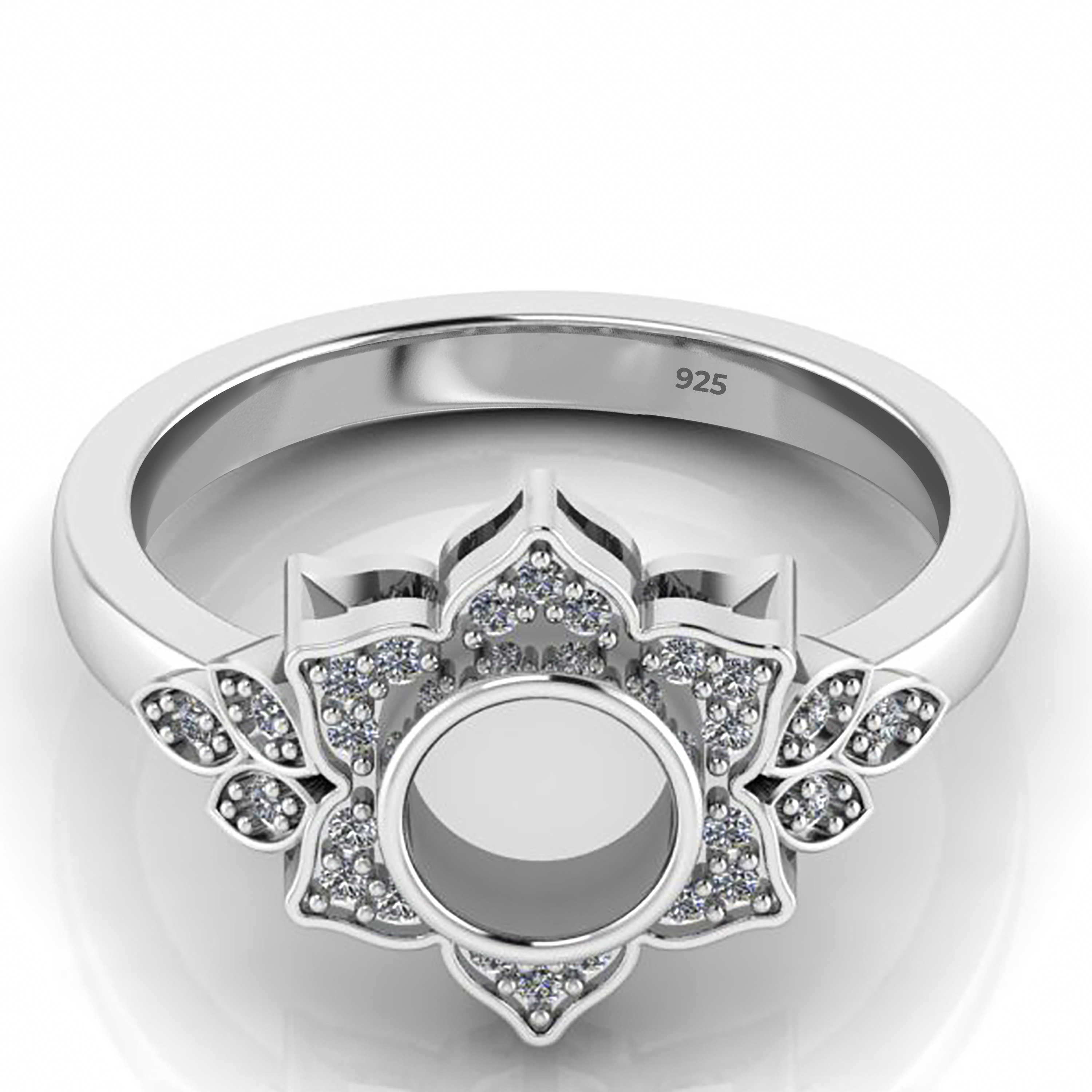 925 Sterling Silver Round Shape 6 MM Blank Bezel Ring With CZ Gemstones.