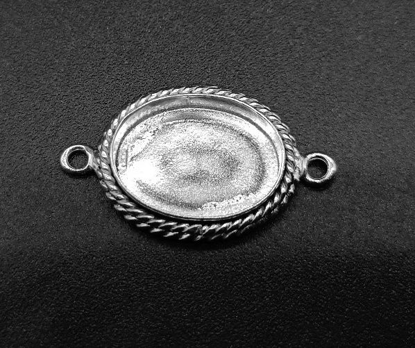 Thumbnail: 925 Sterling Silver Oval Shape Connector Blank Bezel Setting,