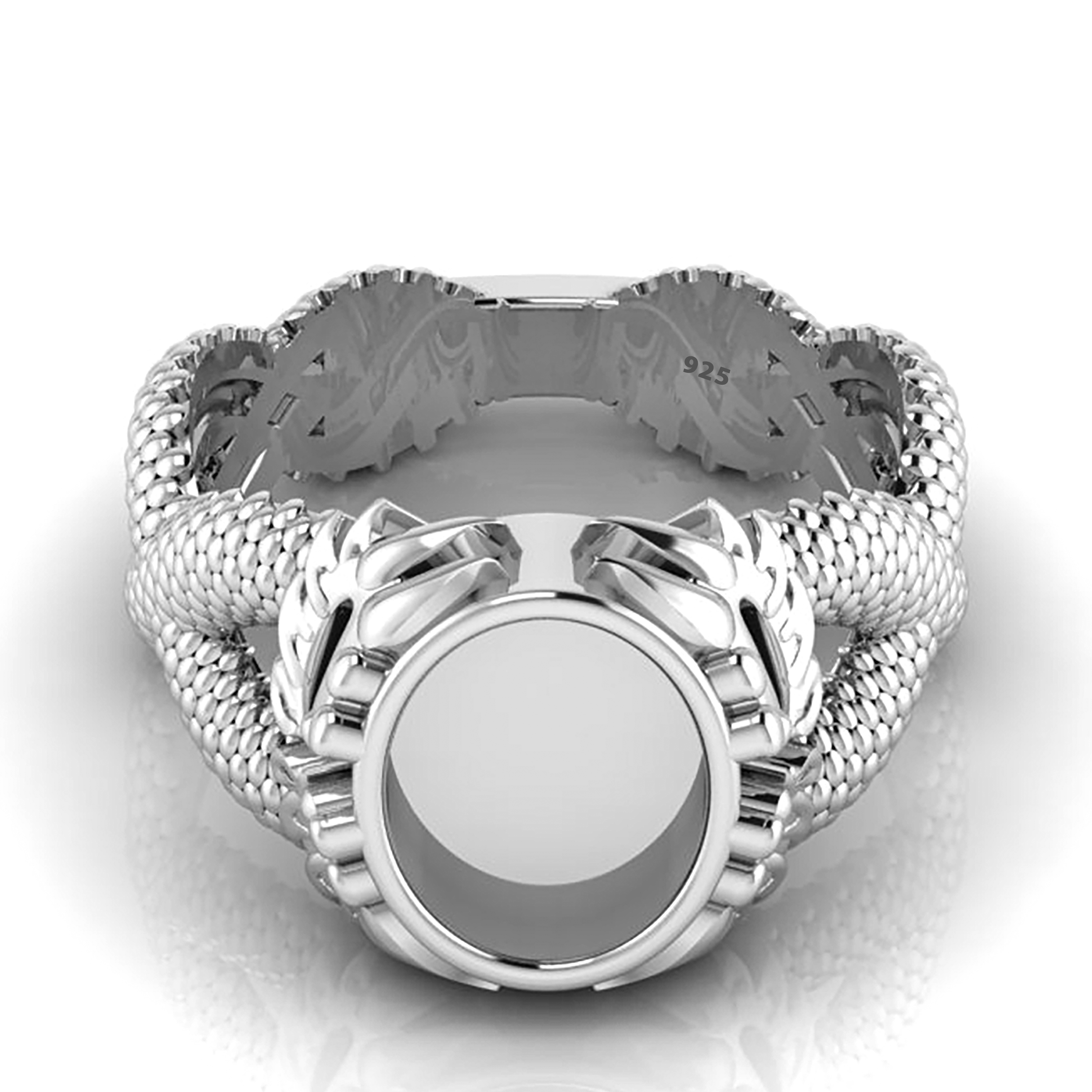 925 Sterling Silver 10X8 MM Oval Shape Bezel Snake Designe Ring Setting.