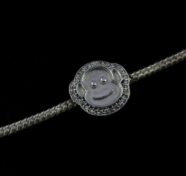 925 Sterling Silver Sliding Beads Monkey Face With CZ Gemstones, Keepsake Beads.