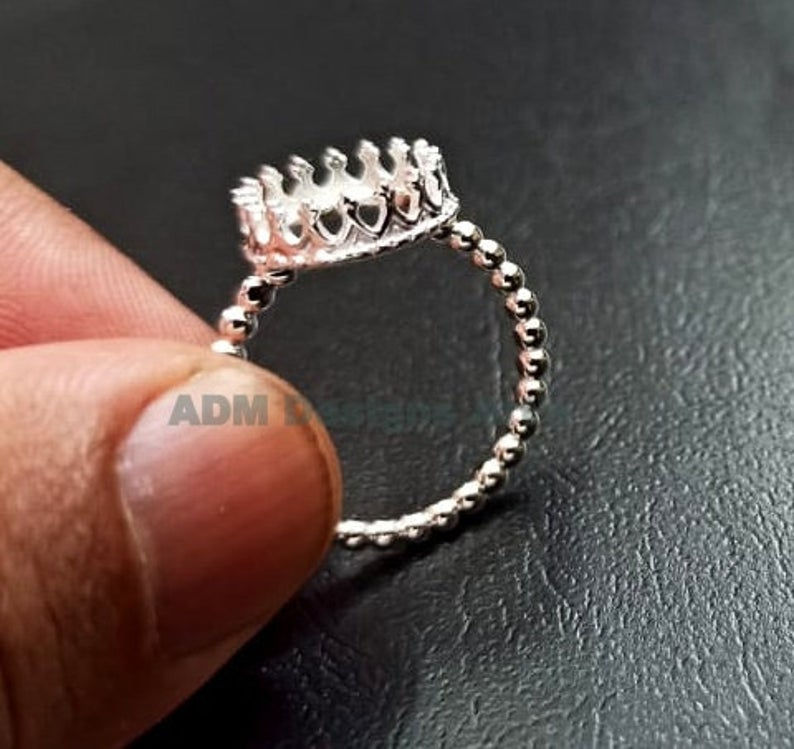 Thumbnail: 925 Sterling Silver Crown Bezel Ring For Round Shape Gemstone, Silver Crown Ring