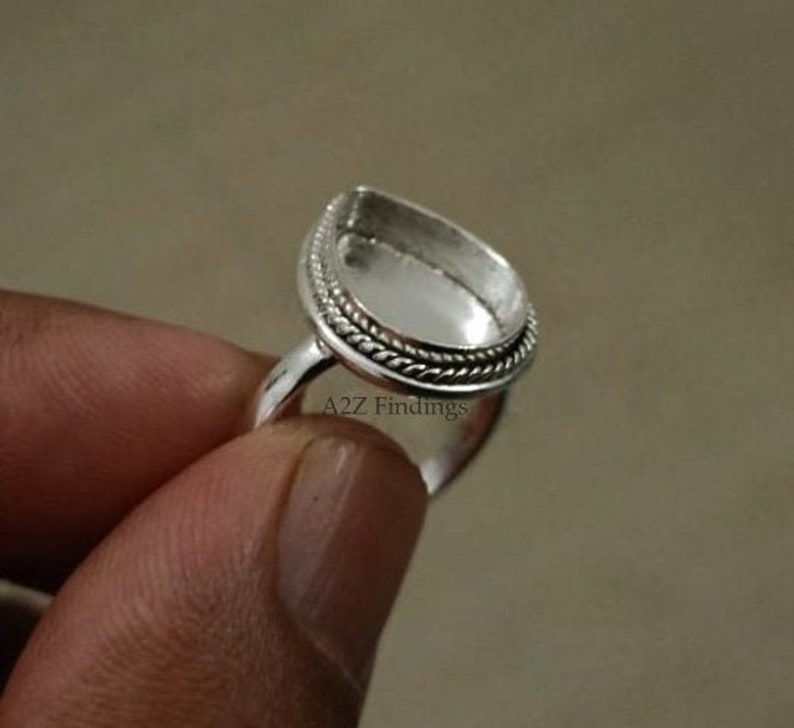 925 Sterling Silver Handmade Bezel Ring Setting, For Pear Shape Gemstone.