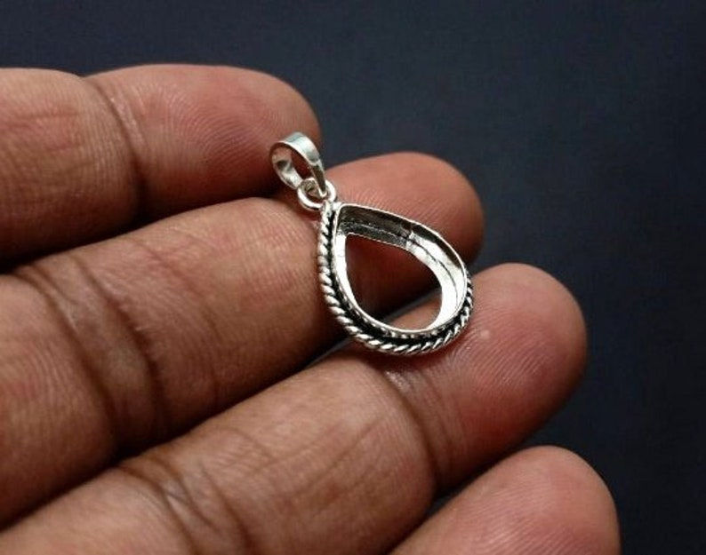 Thumbnail: 925 Sterling Silver Pendant Setting For Pear Shape Gemstone, Blank Pendant Base.