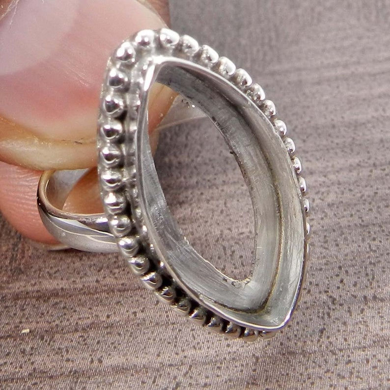 Thumbnail: 925 Sterling Silver Bezel Cup For Marquise Ring Making Designer Metal Casting