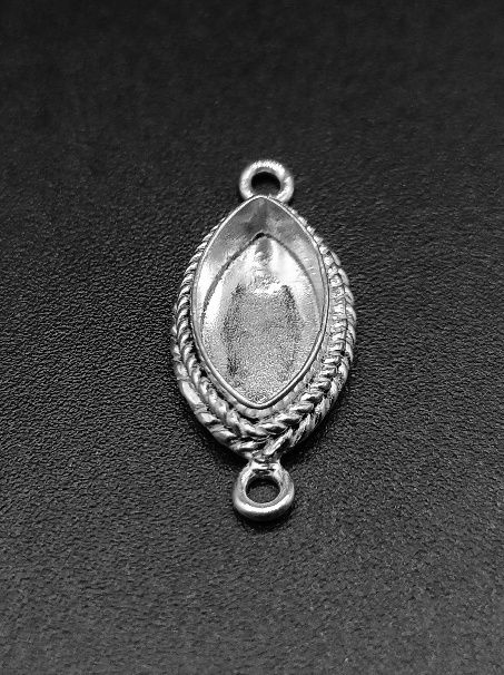 Thumbnail: 925 Sterling Silver Marquise Shape Connector Blank Bezel Setting.