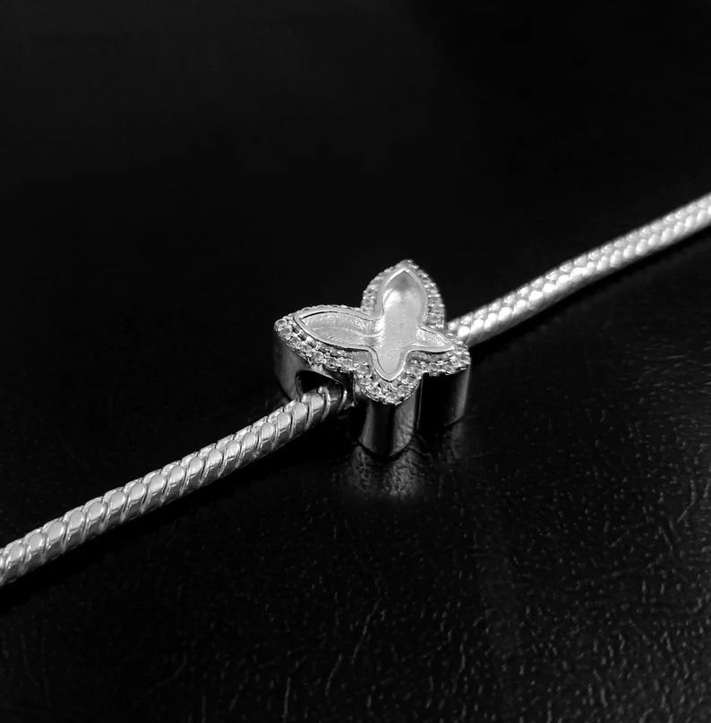 Thumbnail: 925 Sterling Silver Sliding Beads Butterfly Shape With CZ Gemstones For Resin.