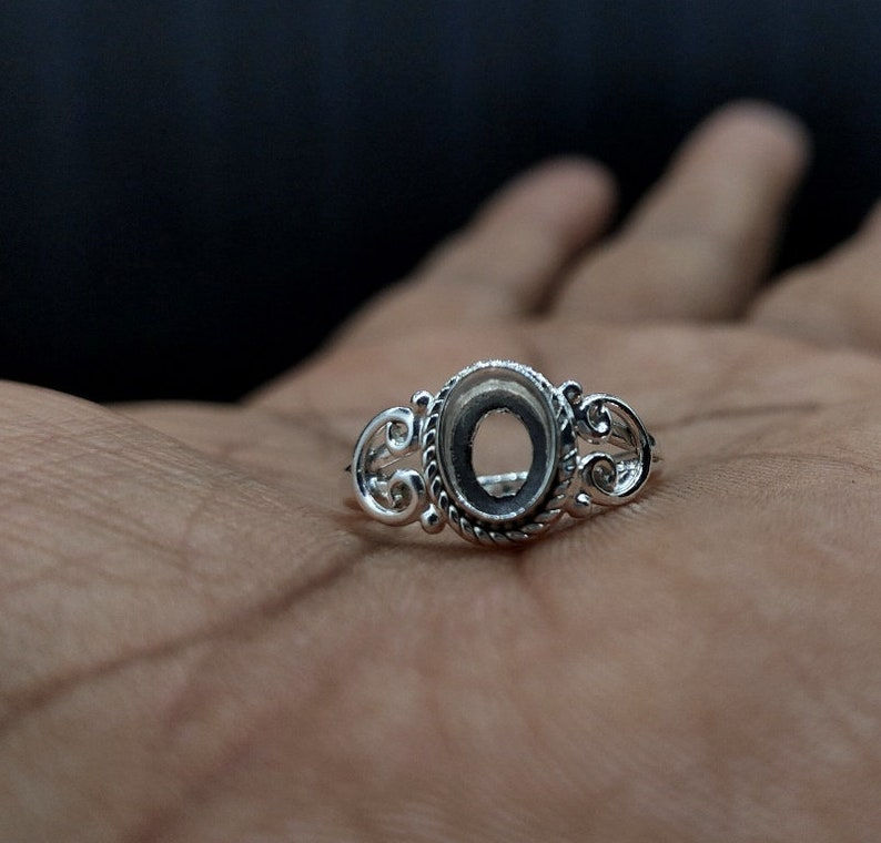 Thumbnail: 925 Sterling Silver Oval Shape Handcrafted Ring Blank Bezel Setting.