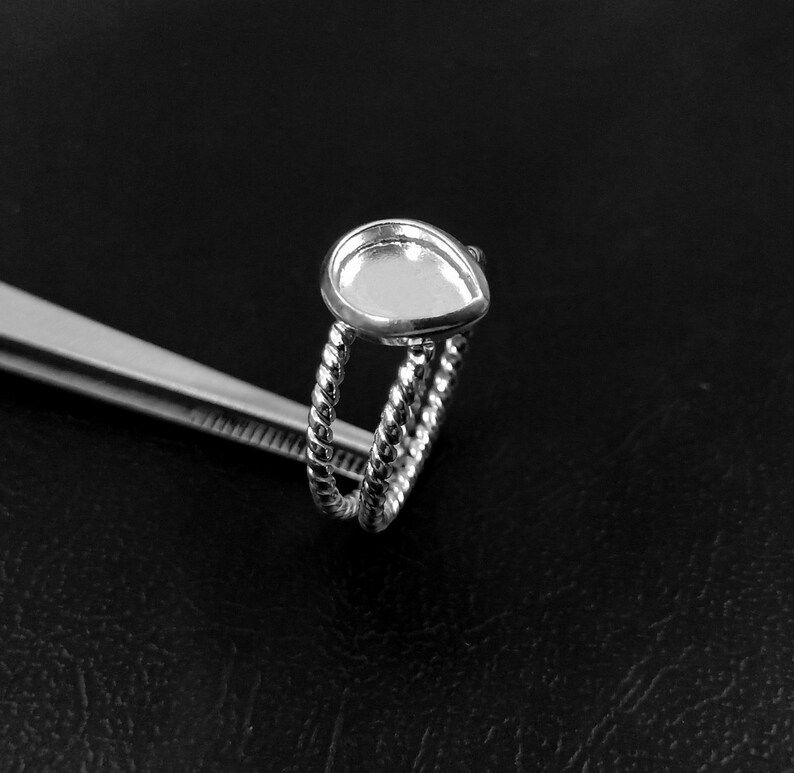 Thumbnail: 925 Sterling Silver Thick Bezel Pear Shape Ring Setting DIY With Rope Wire Band.