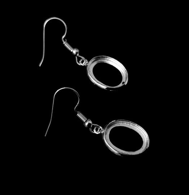 Thumbnail: 925 Sterling Silver Oval Shape Thick Earring Blank Bezel Setting.