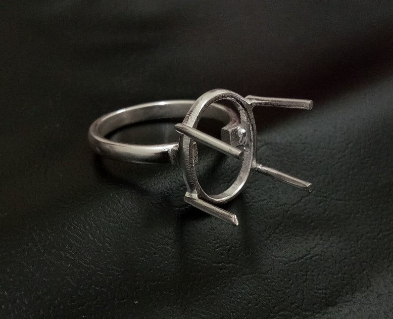 925 Sterling Silver Oval Prong Bezel Blank Cup Ring Setting,Cabochon Bezel Blank
