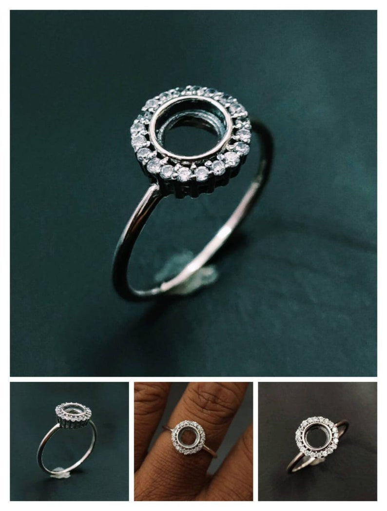 Thumbnail: 925 Sterling Silver Ring Round 6MM Bezel Setting With Small CZ Gemstones.